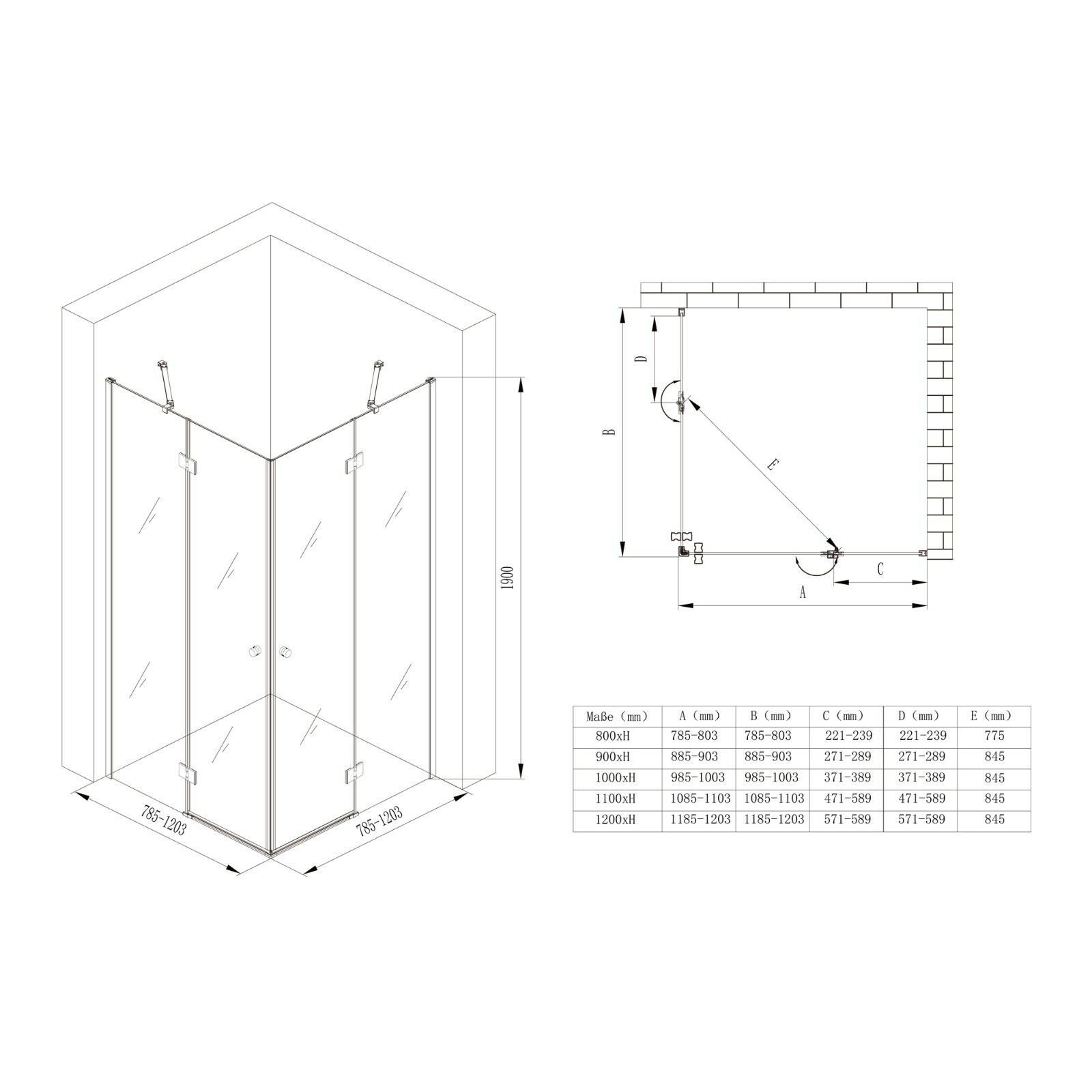 Doporro Eckdusche Ravenna37 – Falttür-Duschkabine Mit Nano-Beschichtung, 75x90x195 Cm, ESG-Sicherheitsglas, Chrom