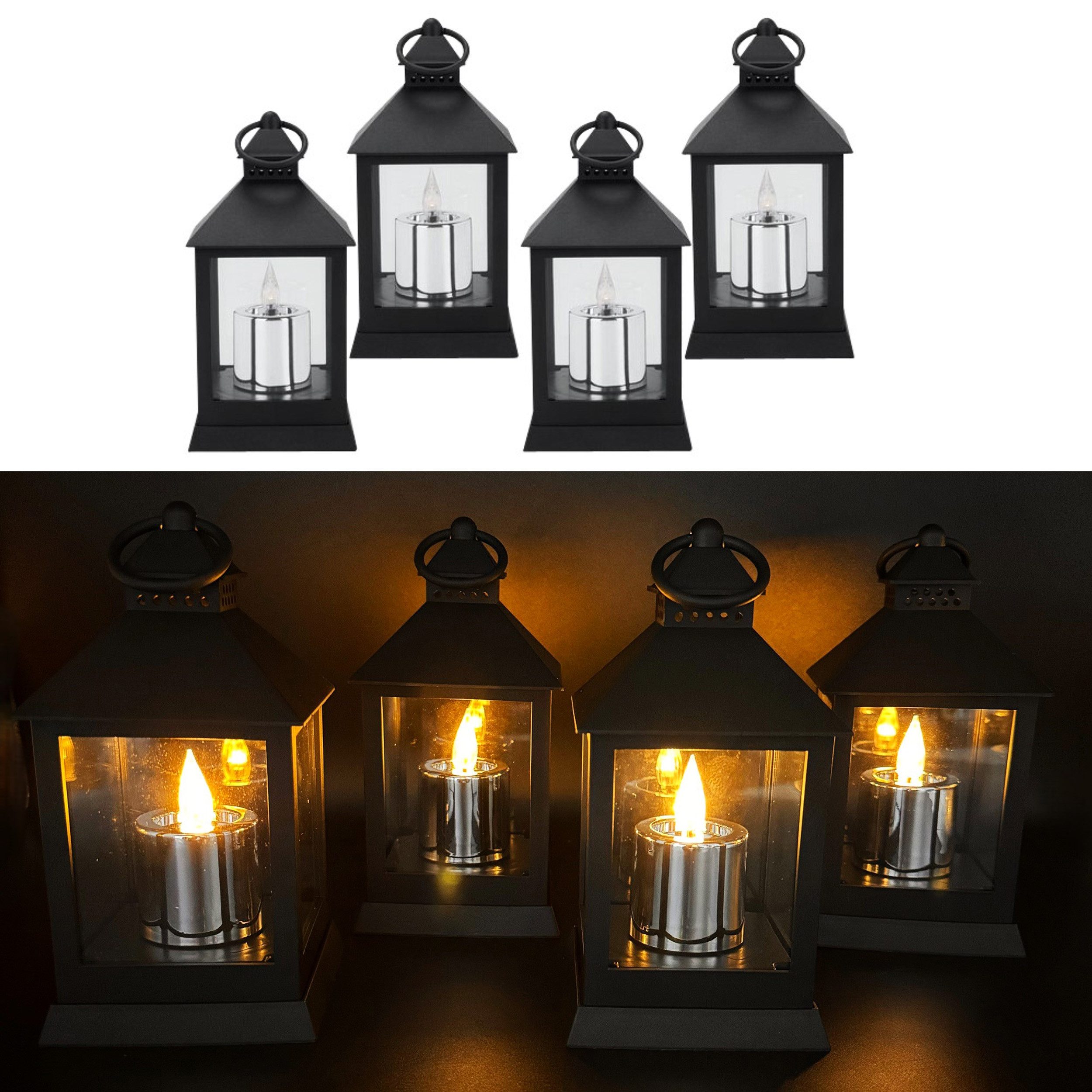 LED Laterne - 4er Set Laternen mit LED-Kerzen und Timerfunktion - Outdoor geeignet
