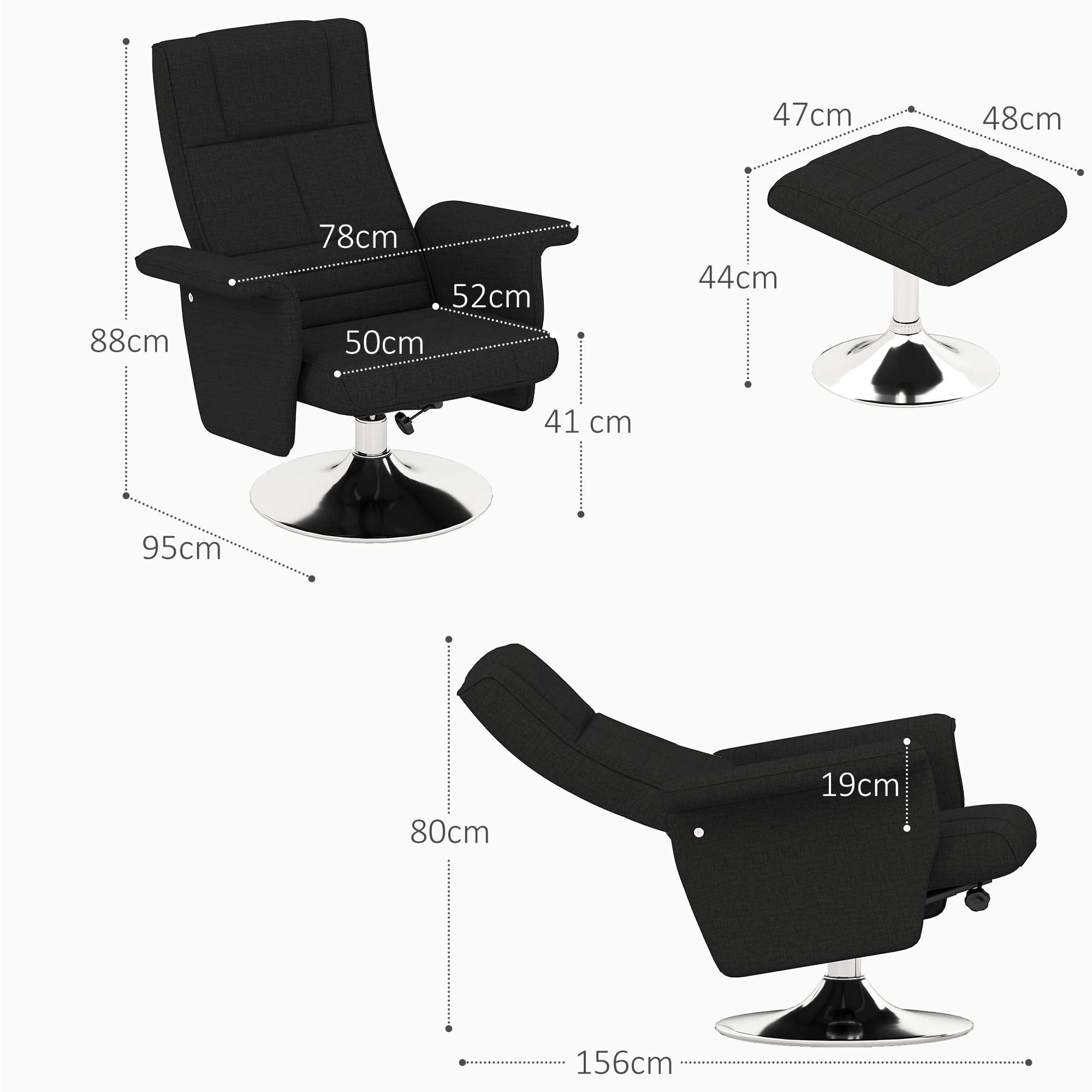 HOMCOM Massagesessel Elektrischer Liegesessel mit Fernbedienung (Fernsehsessel, 2-St., Relaxsessel), für Wohnzimmer, Schlafzimmer, Schwarz