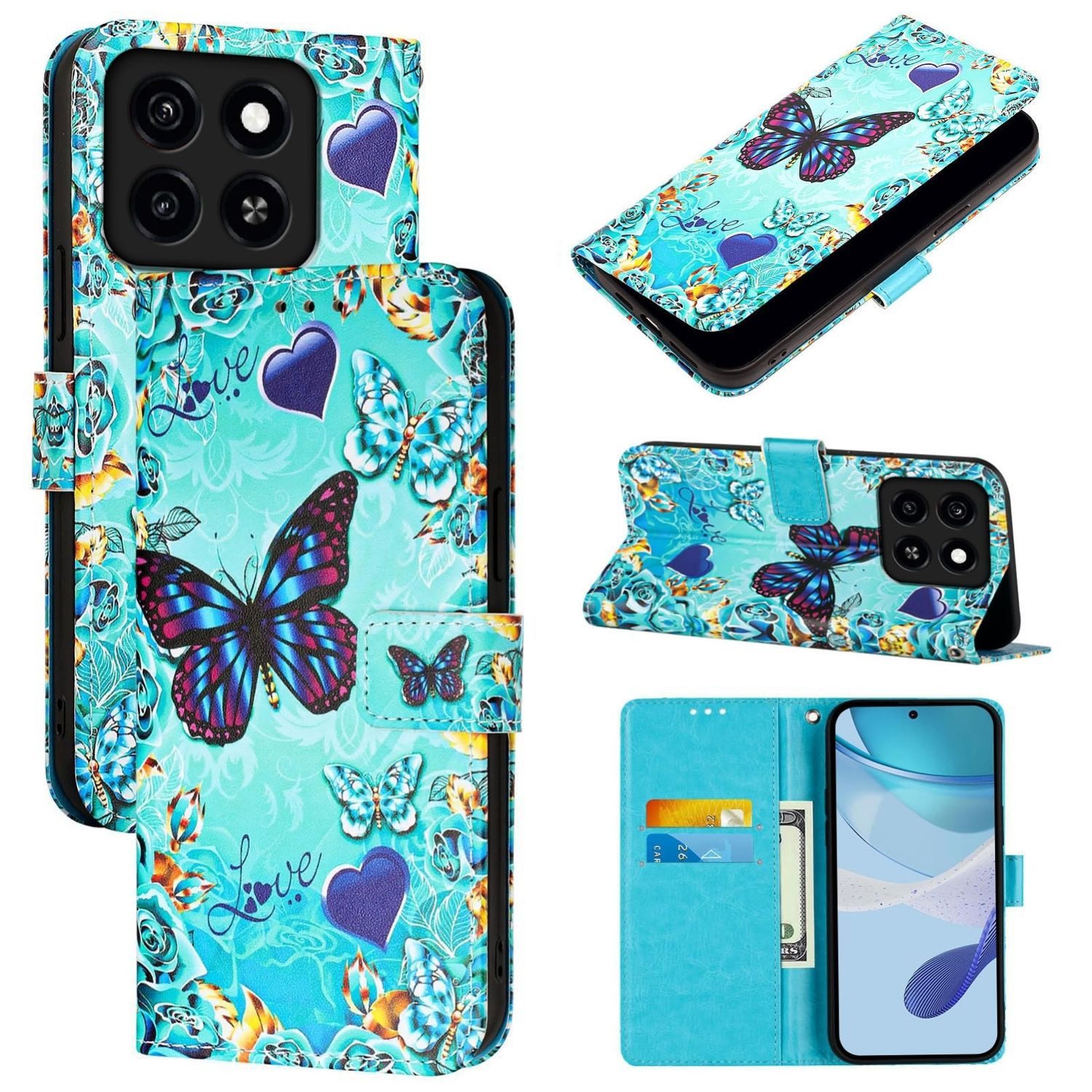 Wigento Smartphone-Hülle Für ZTE Blade A35 / A55 Kunstleder Tasche Hülle Wallet Design Motiv 4, Kunst-Leder Schutzhülle magnetischer Verschluss