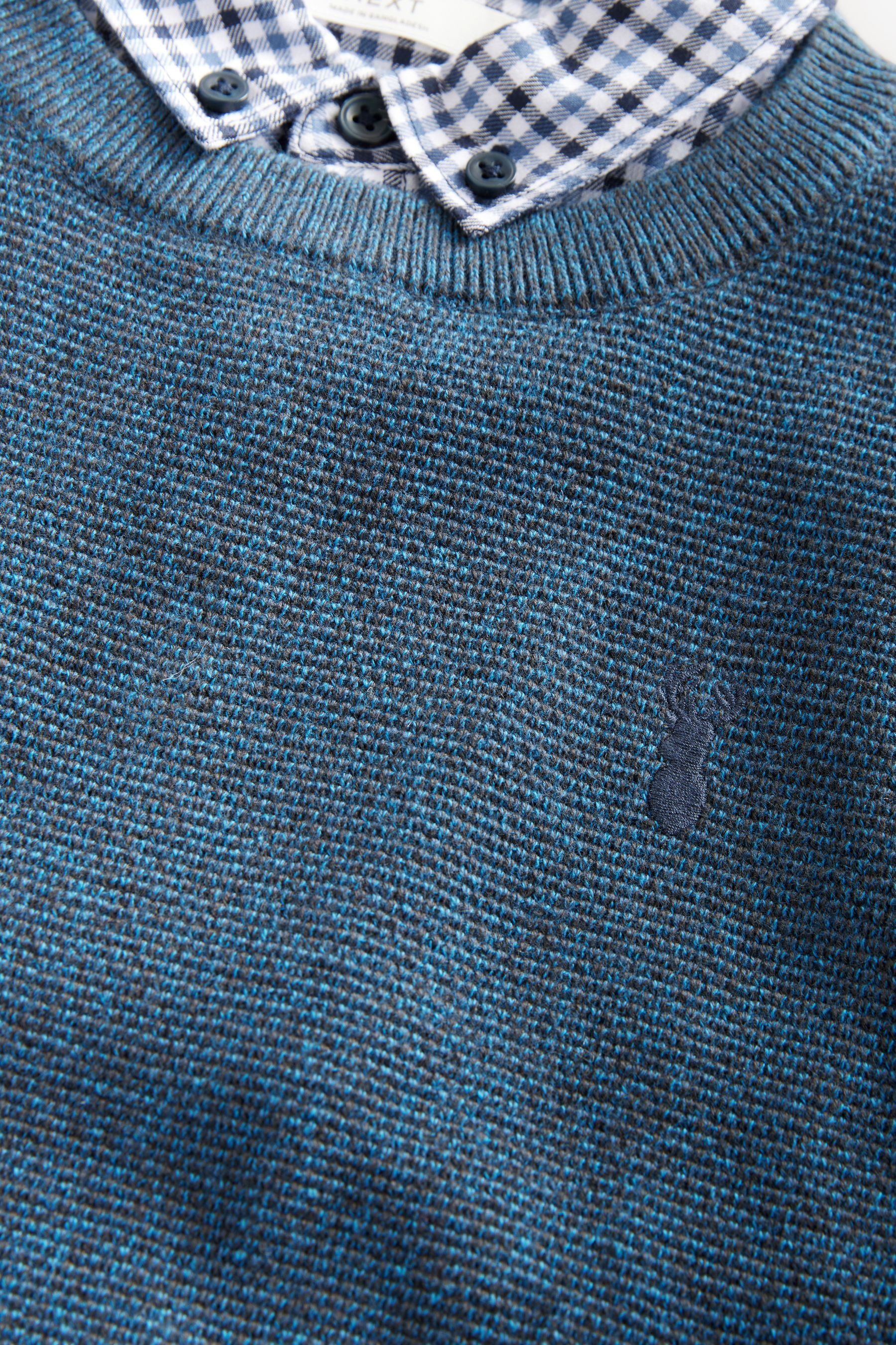 Next Rundhalspullover Pullover mit Hemd in Vichykaros 100 % Baumwolle (1-tlg)