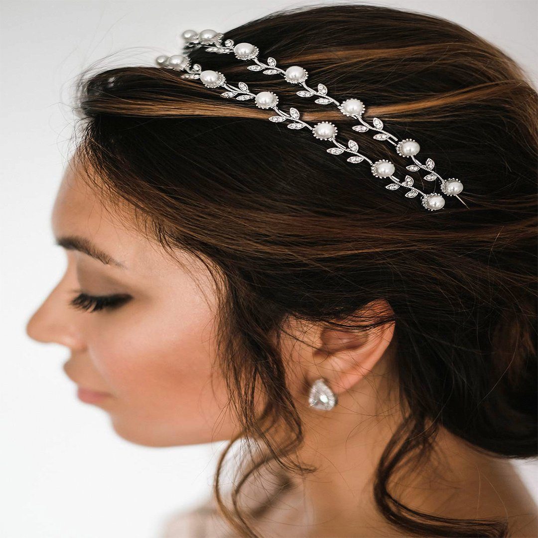 SOTOR Haarclip Perle 1-tlg. Stirnbänder Bund Doppeltes Braut Haarband Haarreifen, Kopfschmuck