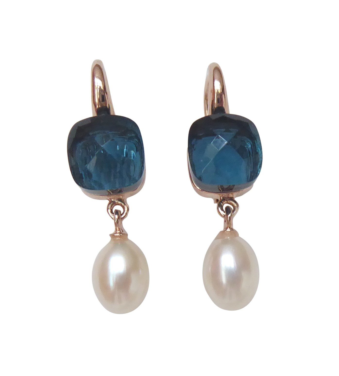 Mugello Paar Ohrhänger Pietra Perle blau Süßwasserperle klassisch elegant, made in Italy, Sterlingsilber mit 18K Rotvergoldung