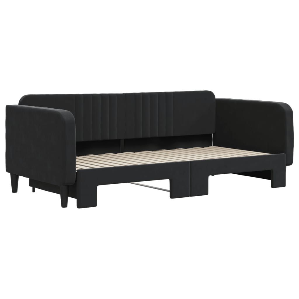 vidaXL Ausziehbett, Tagesbett Ausziehbar Schwarz 90x190 cm Samt