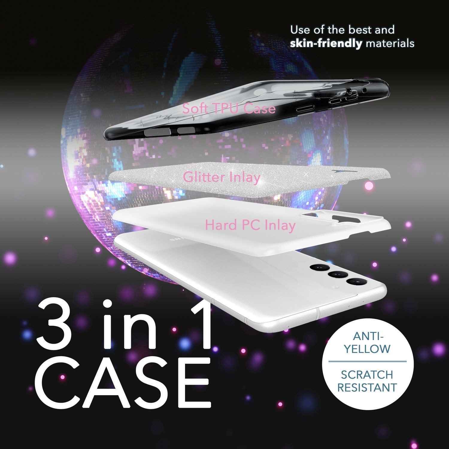 Nalia Smartphone-Hülle Samsung Galaxy S23 Plus 16,8 cm (6,6 Zoll), Glitzer Silikon Hülle / 2x Displayschutz / Innen Verstärkt / Stoßfest