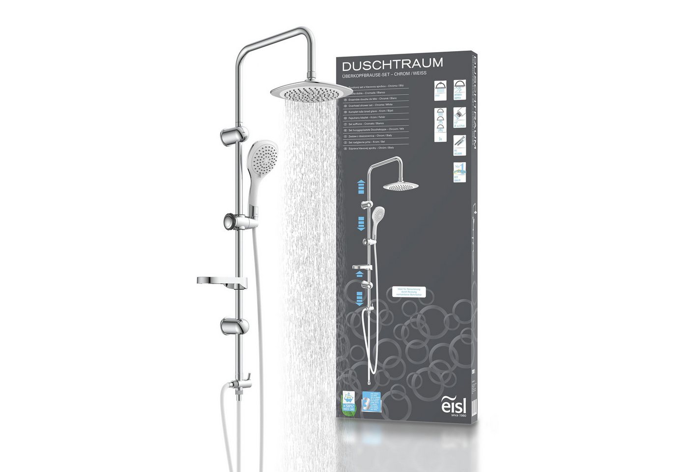 Eisl Brausegarnitur DUSCHTRAUM, Höhe 100,5 cm, 4 Strahlart(en), 3-fach verstellbare Wellness Handbrause mit Antikalk-Noppen