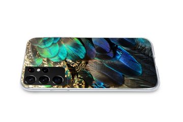 MuchoWow Handyhülle Federn - Pfauenfedern - Pfau - Blau - Kunst, Phone Case, Handyhülle Samsung Galaxy S21 Ultra, Silikon, Schutzhülle