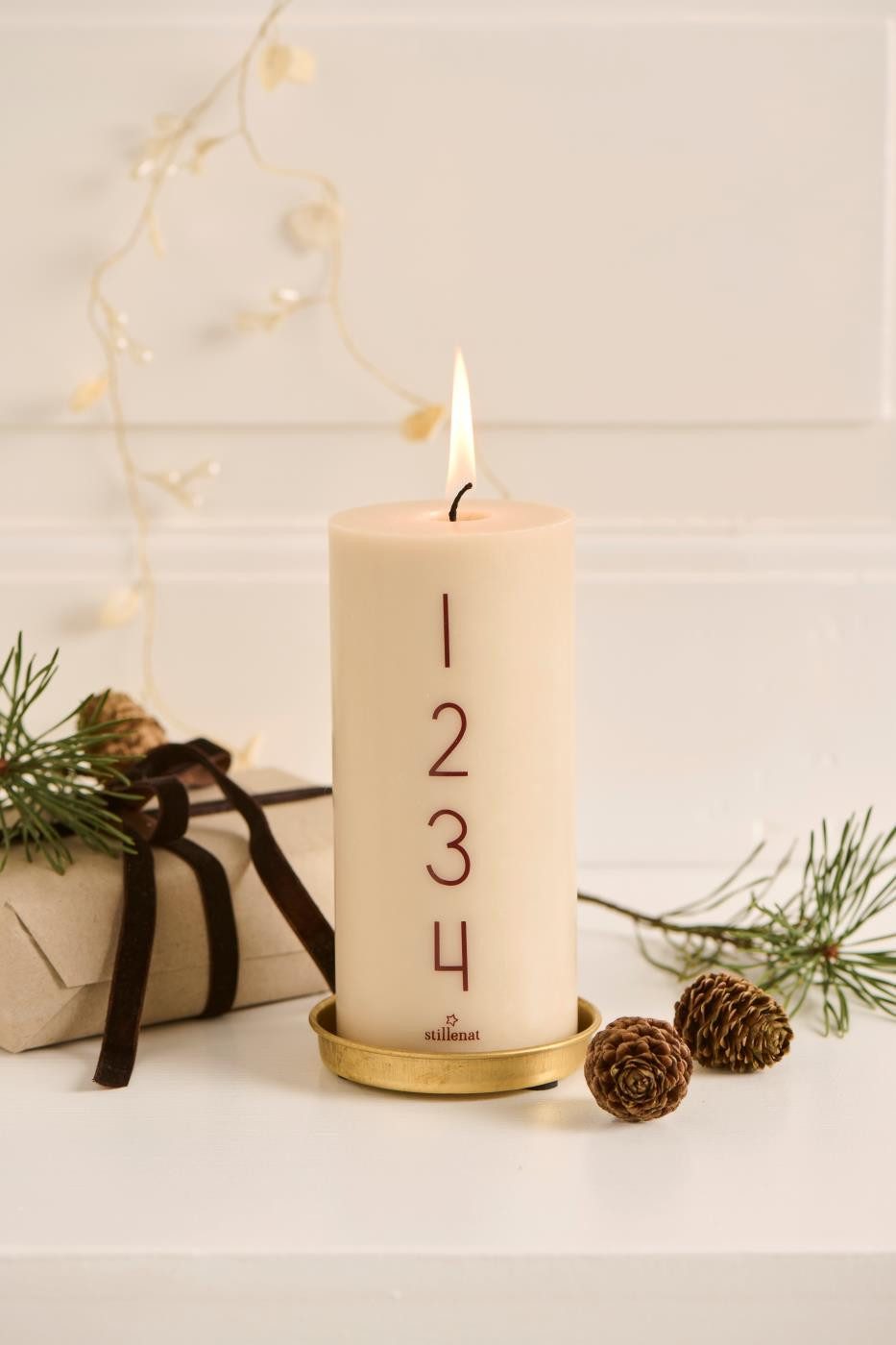 Ib Laursen Stumpenkerze Ib Laursen Adventskerze 1-4 Stearin graunatur rotbr günstig online kaufen