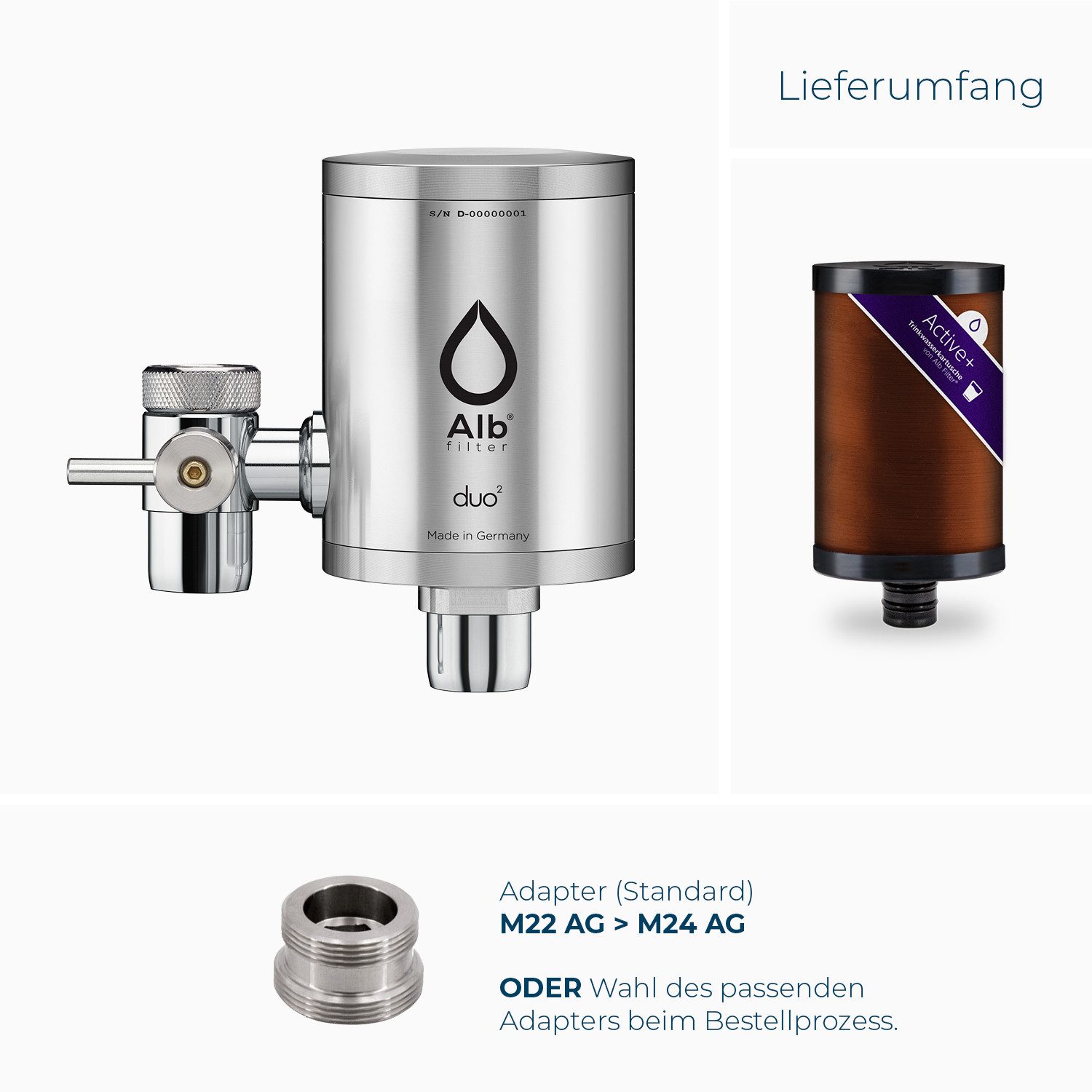 Alb Filter Wasserhahnfilter Duo Active Plus Trinkwasserfilter, reduziert Schadstoffe, gegen Bakterien, Kalkreduktion, Made in Germany
