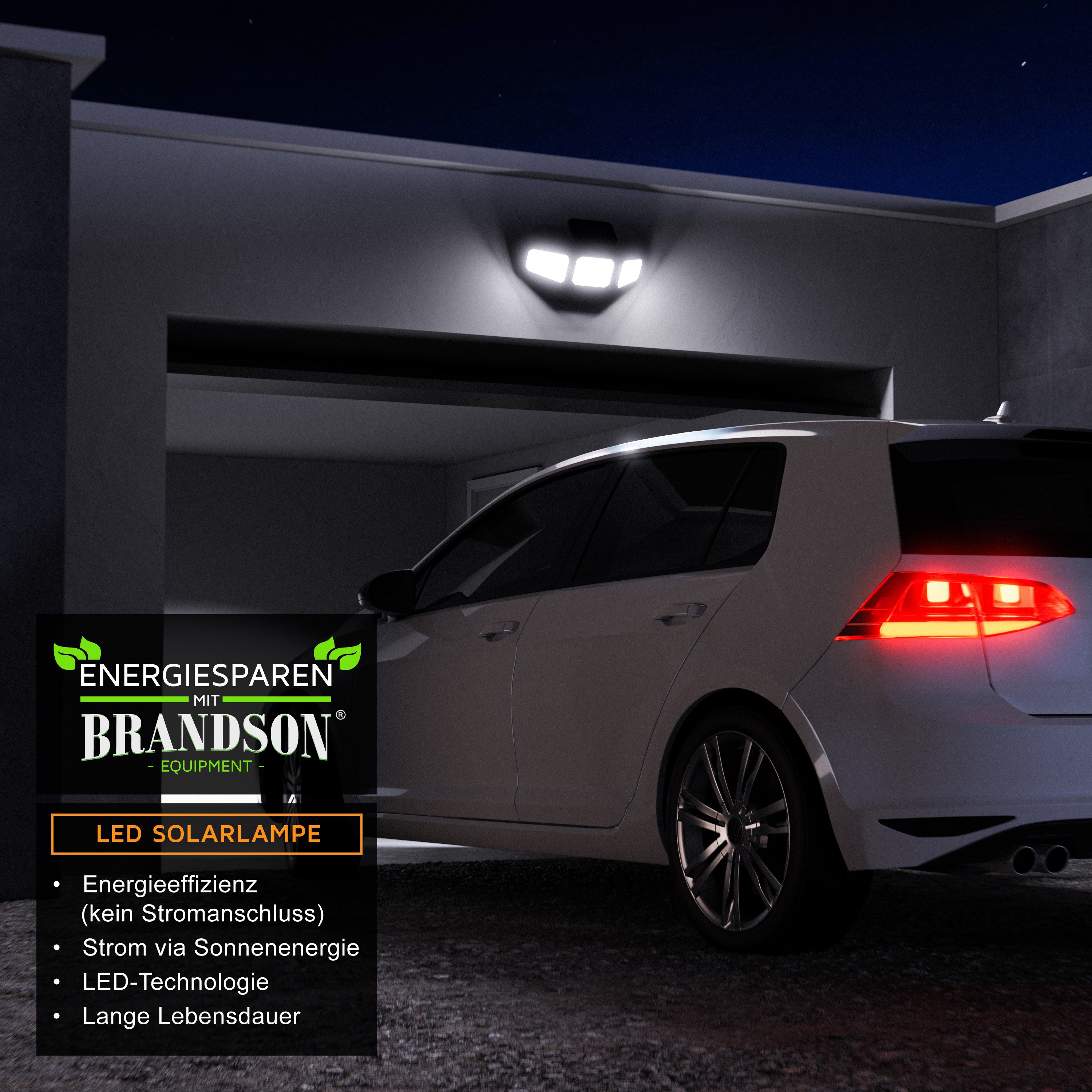 Brandson LED Solarleuchte Solar Sicherheits-/Außenlampe, 120 LEDs, PIR-Sensor, 500 Lumen, 6500K, Ein-/Ausschalter, LED fest integriert, Kaltweiß, 2400 mAh Akku, 270° Licht, dreh/schwenkbar, wetterfest, Außenstrahler