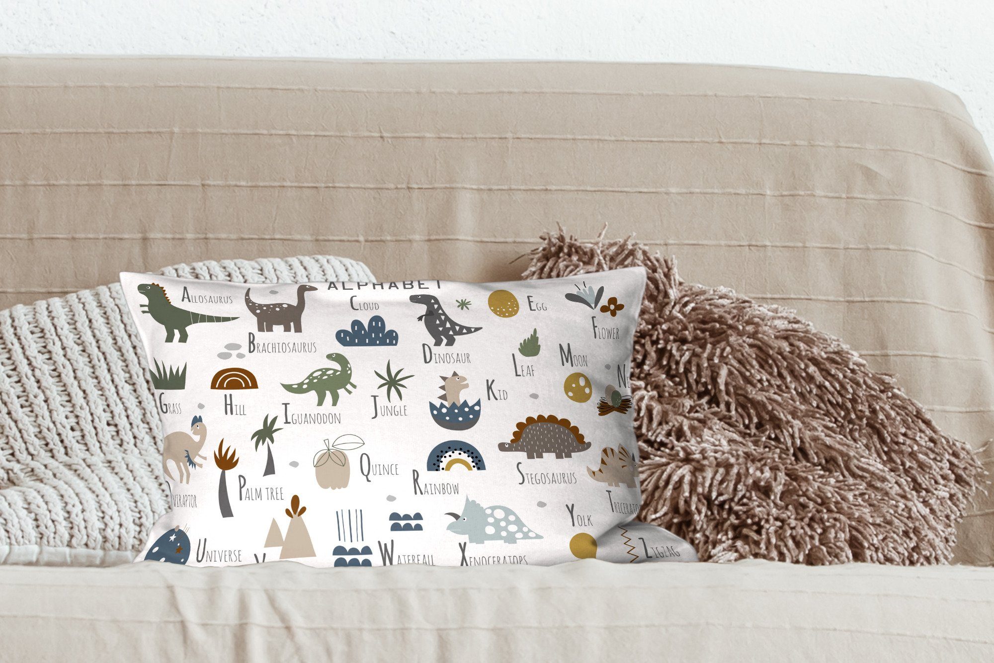 Schlafzimmer Dinosaurier Füllung, Buchstaben - Dekoration, Mädchen - Kinder, - - Dekokissen Kinderzimmer mit Wohzimmer Zierkissen, Dekokissen Jungen MuchoWow -