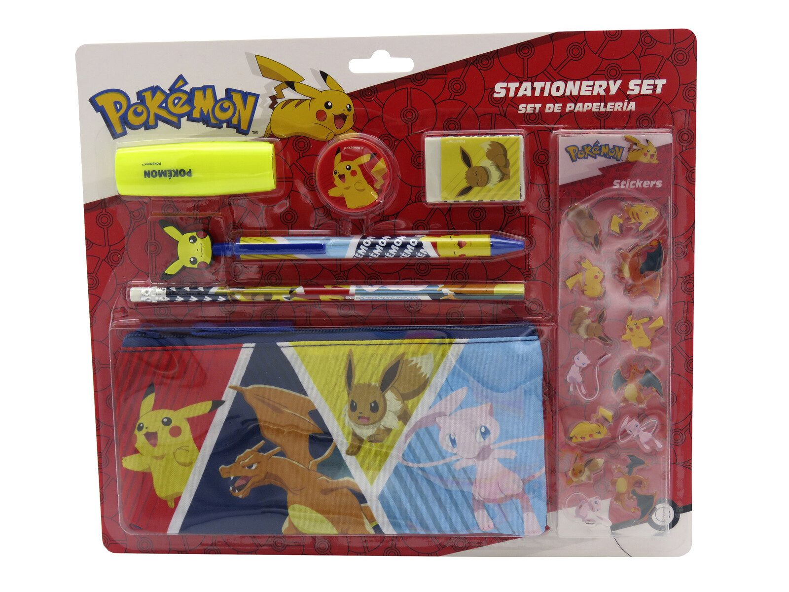 POKÉMON Federmäppchen Schreibwarenset mit 3 Fach Federmäppchen 5 teilig, (5-tlg)