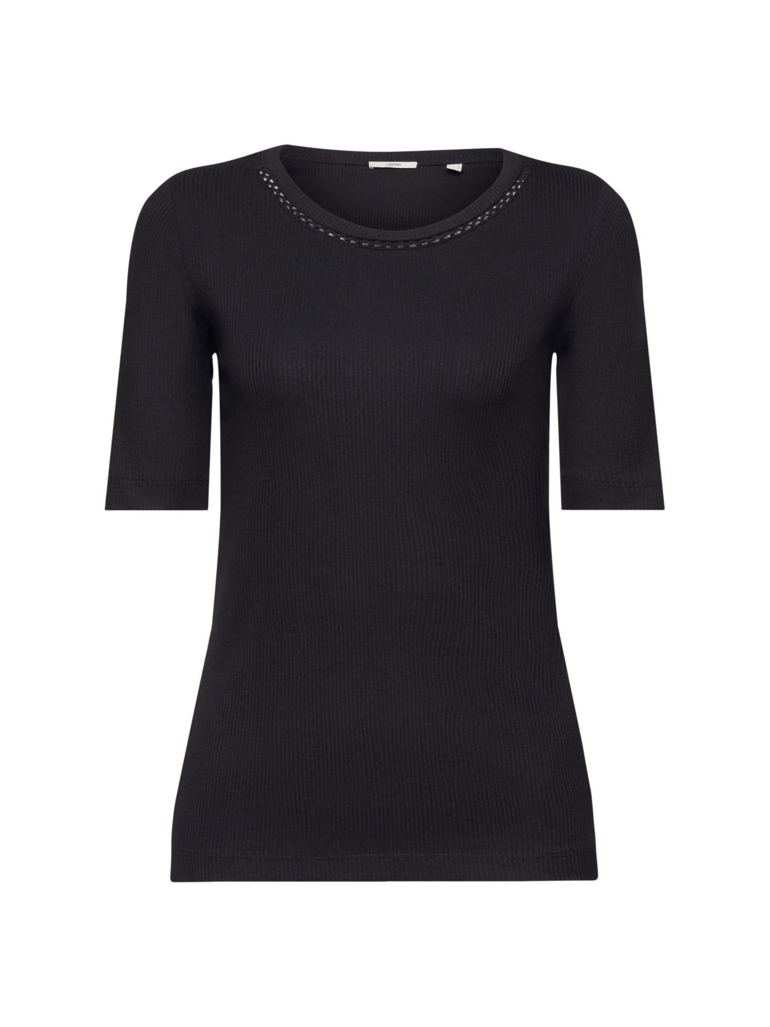 Ausschnitt Häkeldetails mit Langarmshirt Esprit BLACK Geripptes Top am (1-tlg)