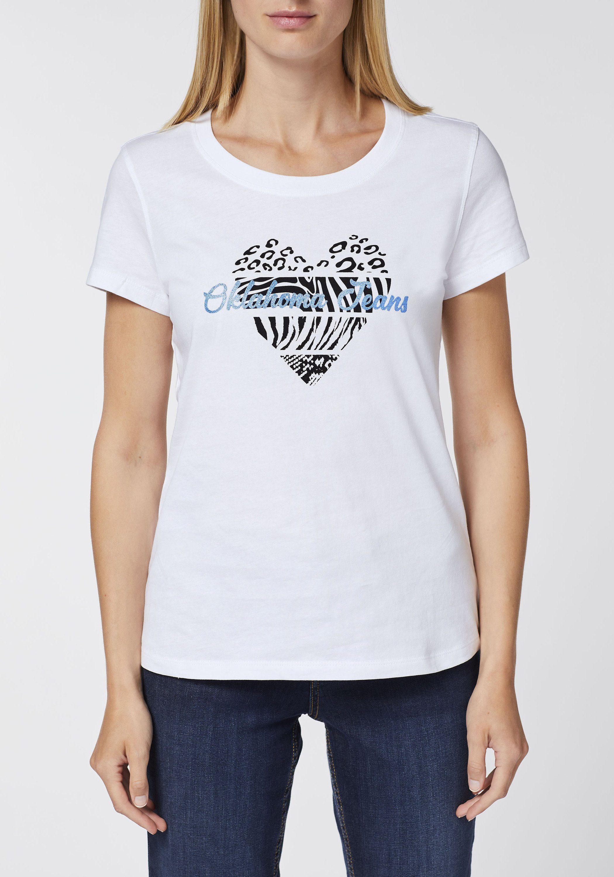 Jeans Logo-Schriftzug mit Herz-Motiv Oklahoma 11-0601 Print-Shirt White und Bright