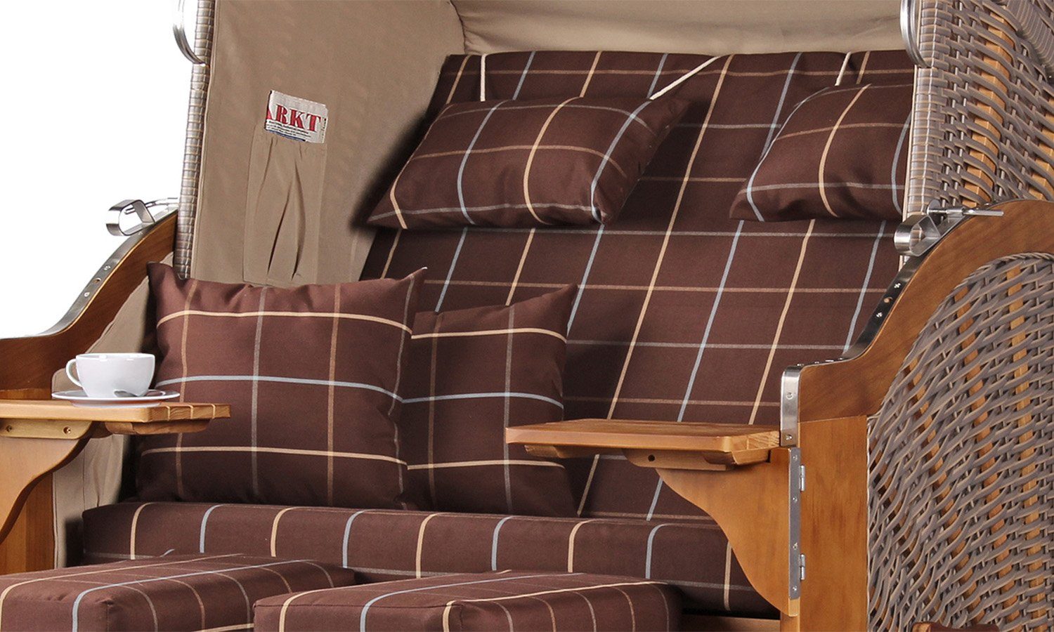 bene living Strandkorb Schleswig Pinie 2-Sitzer - PE mokka - Modell 556, BxTxH: 120x80x160 cm, Volllieger, Ostsee-Strandkorb