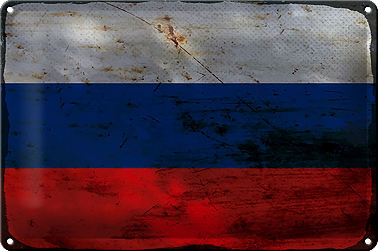Femer GmbH Metallschild Flagge Russland 30x20cm Flag of Russia Rost, (1 St), gewölbte Oberfläche, abgerundete Ecken, umgeschlagene Kanten
