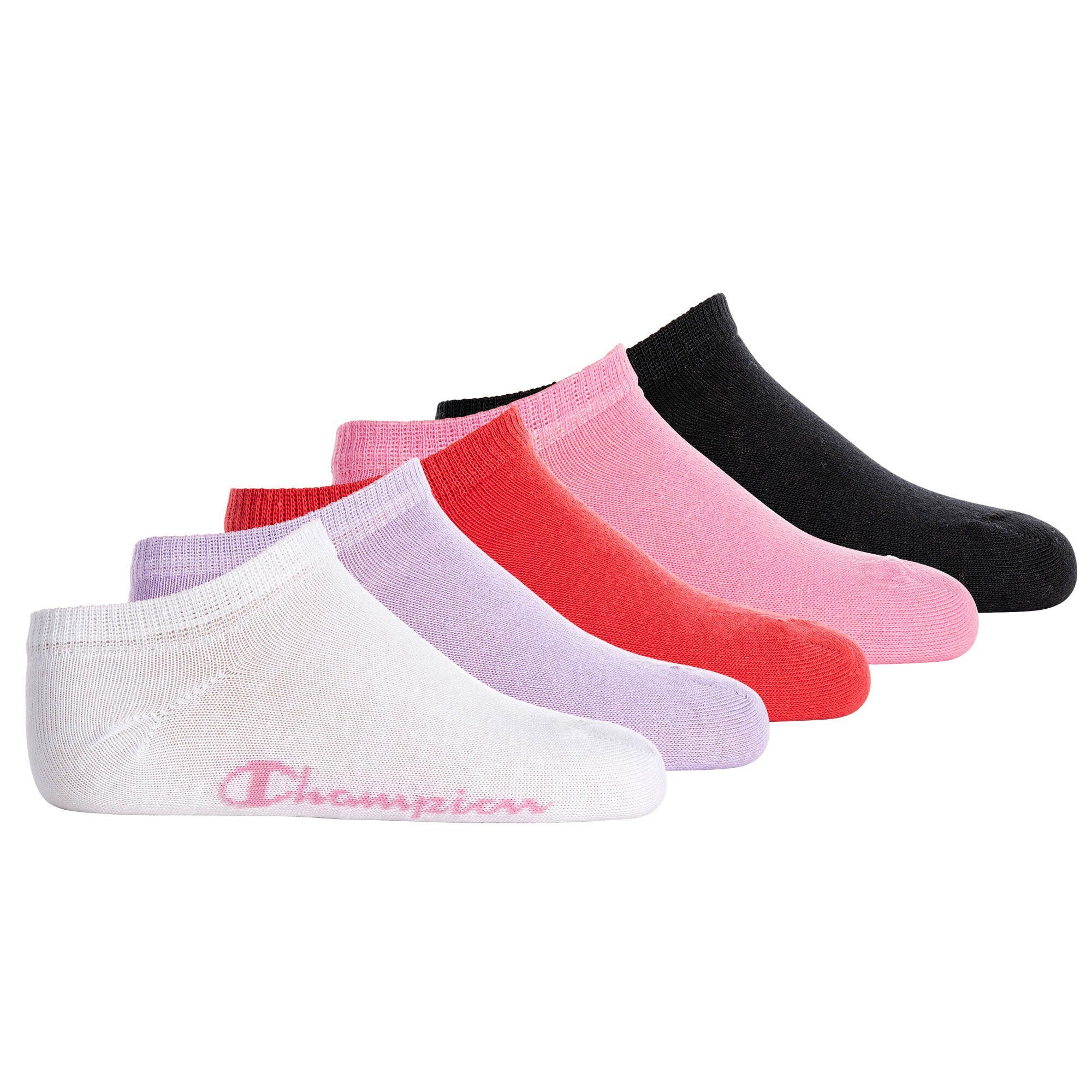 Champion 5er Kinder Logo Sneaker, Weiß/Pink/Lila/Schwarz Freizeitsocken Socken, Pack-