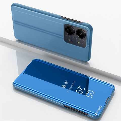 Wigento Handyhülle Für Xiaomi Redmi 13C View Spiegel Handy Smart Cover Wake UP Case Blau