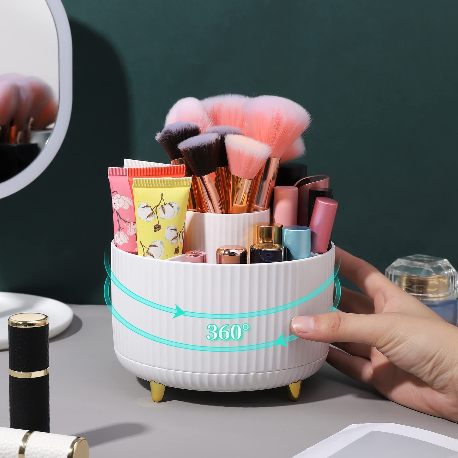 Make-Up JOYOLEDER Kosmetik-Aufbewahrung,360° Organizer Organizer Weiß Make-Up drehbarer