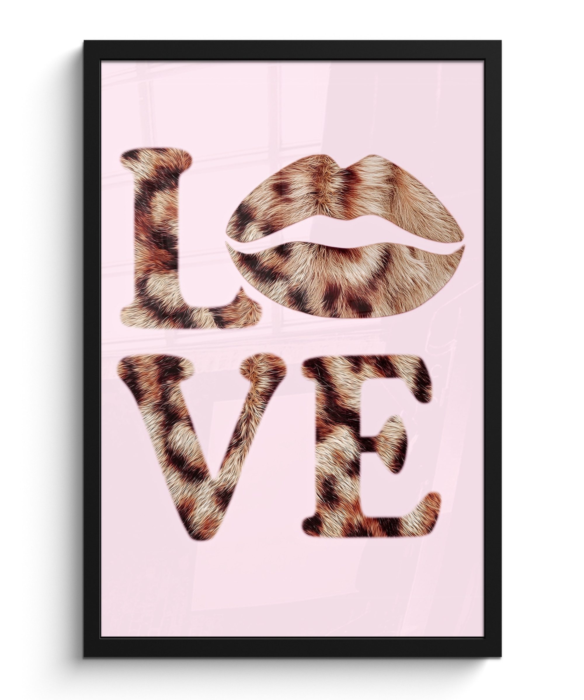MuchoWow Poster Text - Liebe - Panthermantel - Hellrosa, (1 St), Bilderrahmen Schwarz, Wanddeko für Wohnzimmer, 40x60 cm