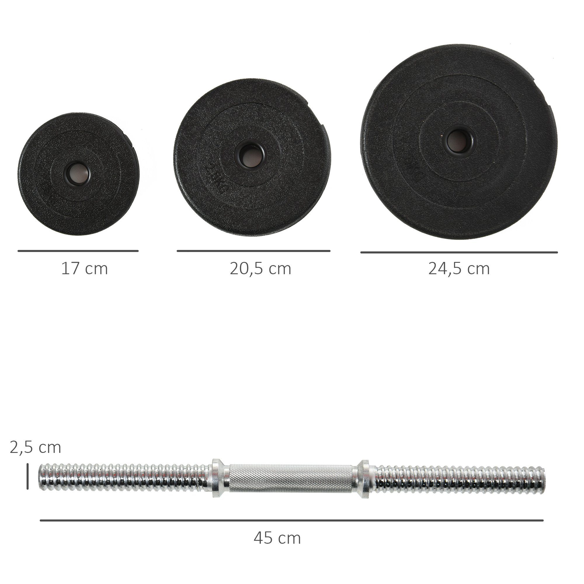 HOMCOM Hantel-Set Kurzhantel-Set 40 kg, Schwarz, (Set, 2er Set Kurzhanteln mit 12 Hantelscheiben), für Krafttraining und Fitness – Bild 3 von 5