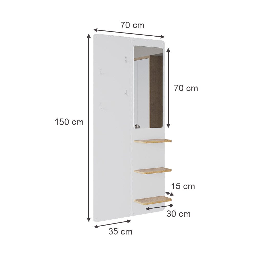 Vicco Garderobenschrank Jochen, Weiß/Eiche, 70 x 150 cm mit Spiegel günstig online kaufen