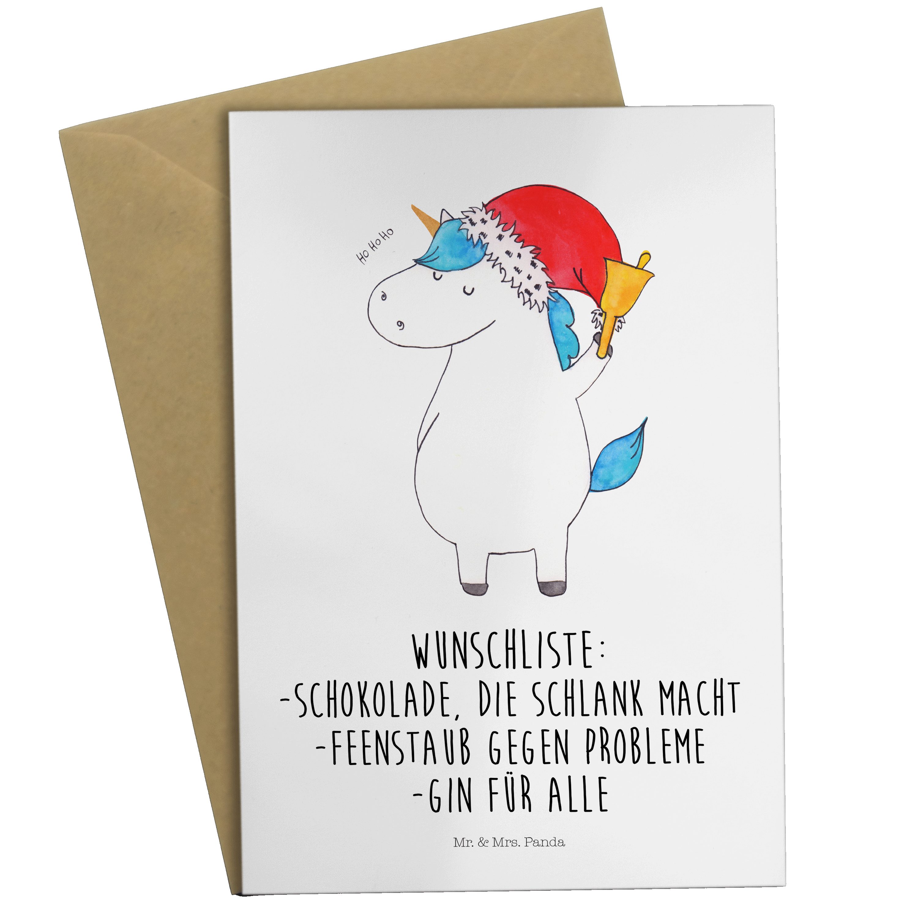 Mr. & Mrs. Panda Grußkarte Einhorn Weihnachtsmann - Weiß - Geschenk, Einhörner, Glückwunschkarte