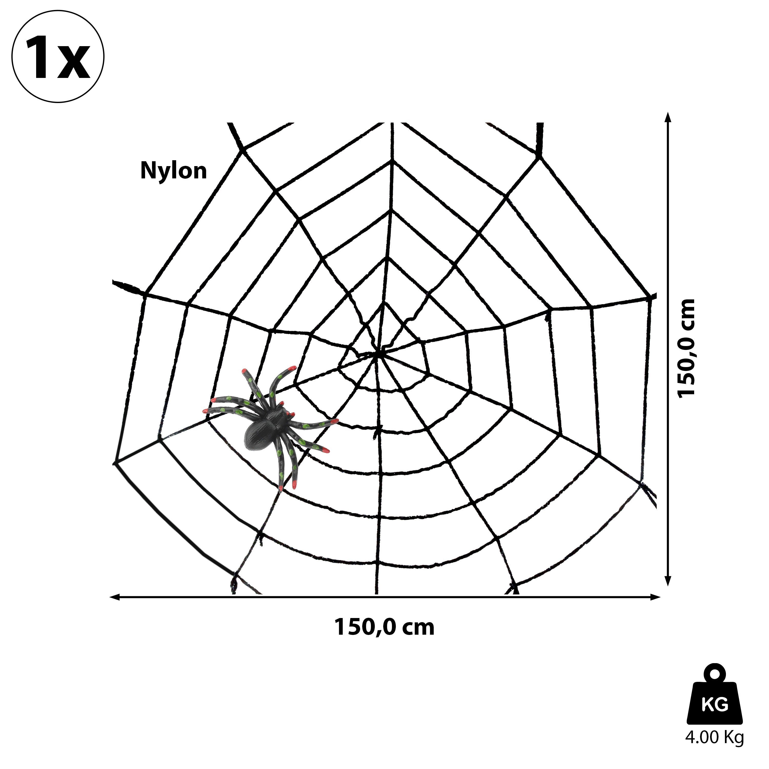 Dekofigur Party Halloween CEPEWA Spinne 150x150x2cm Nylon-Netz Spinnennetz