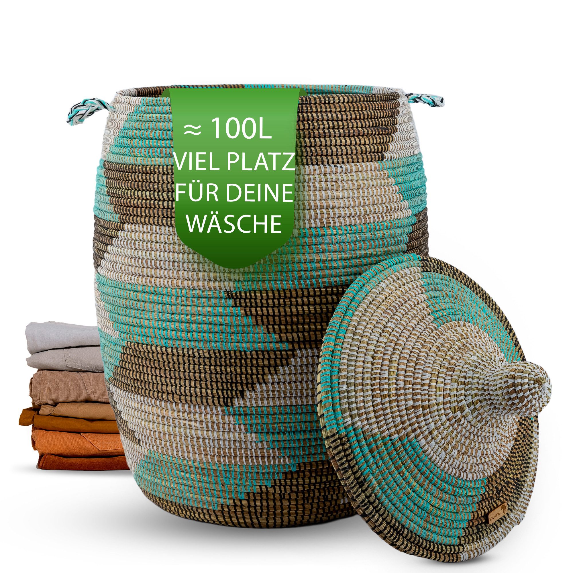 YAADU Wäschekorb mit Deckel 100L – Wäschesammler, Meroe/schwarz