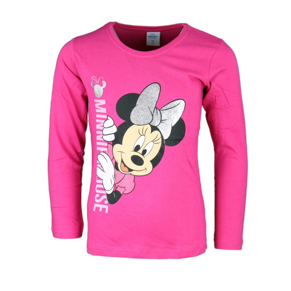 Shirt 104-134, Disney Mouse Baumwolle Gr. Langarmshirt Kinder Maus 100% Mädchen Minnie Minnie Pink