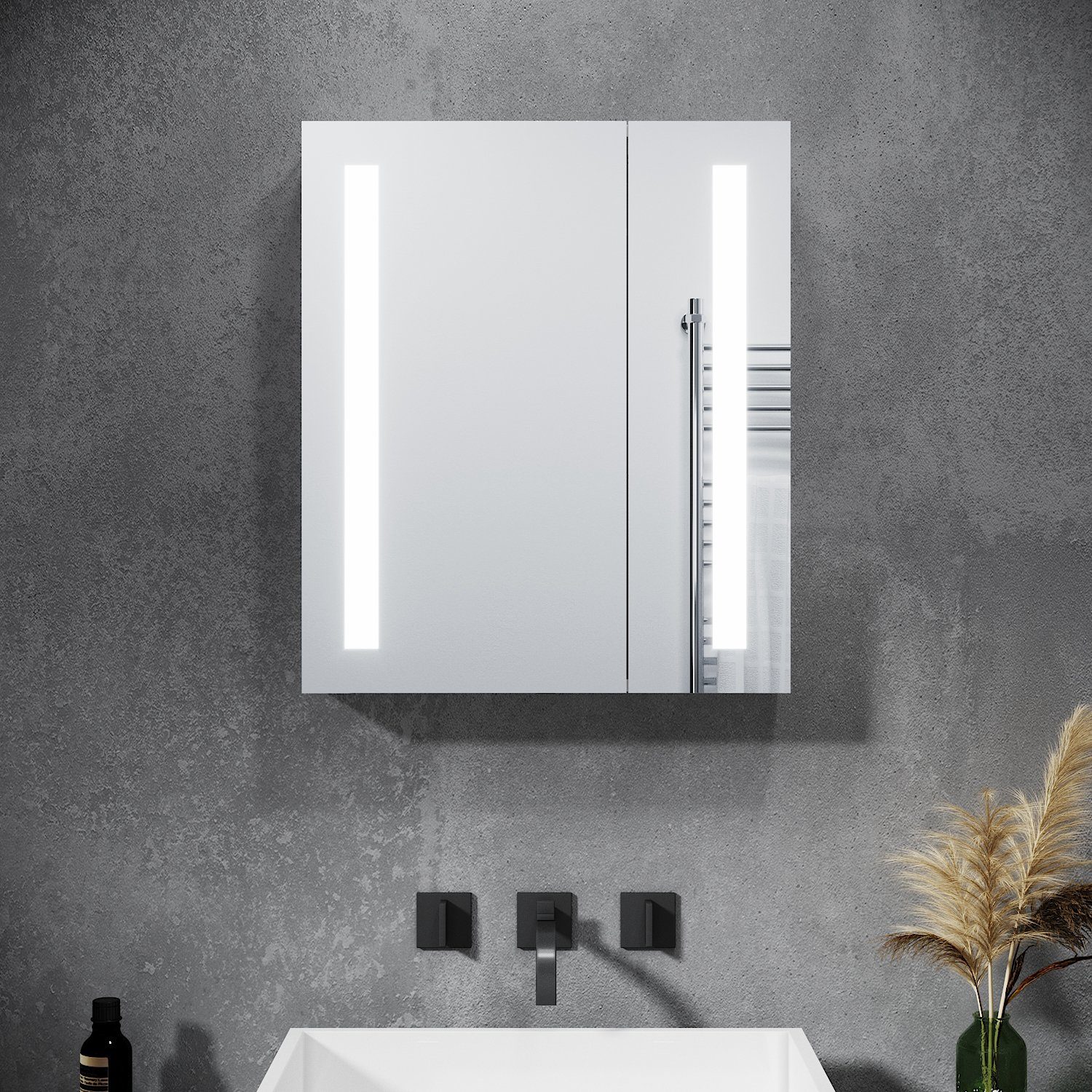 SONNI Spiegelschrank »Spiegelschrank Bad 60 ×70 cm Badezimmer Spiegelschrank  mit Steckdose Spiegelschrank mit Beleuchtung 2 türig Badezimmerspiegel  Infrarot-Schalter«