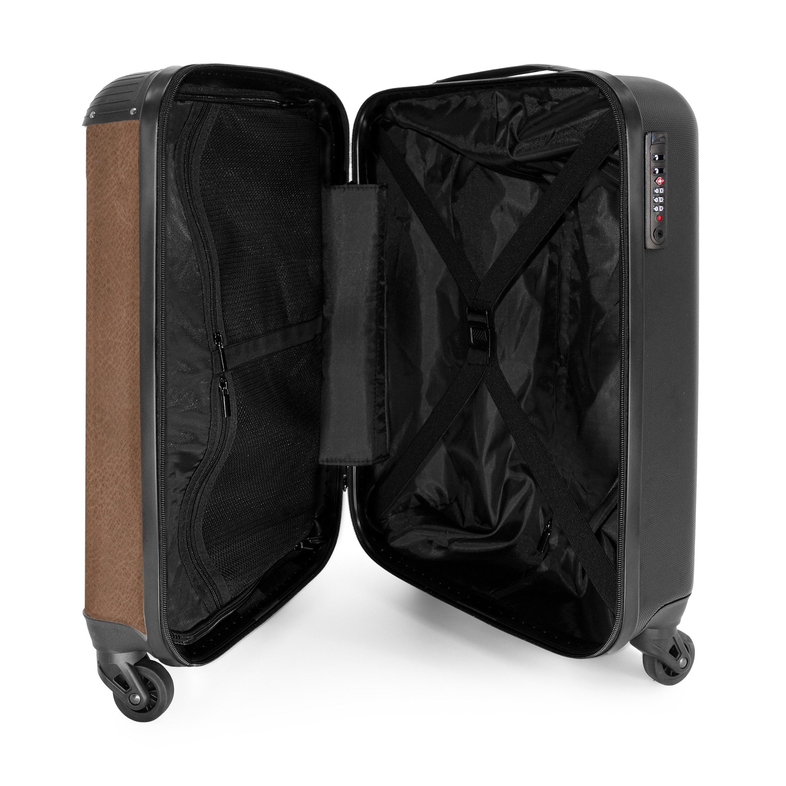 NoBoringSuitcases.com© Hartschalen-Trolley Lederoptik hellbraun 55x35x20cm, 4 Rollen, Reisetasche mit Rollen, Koffer Handgepäck Flugzeug