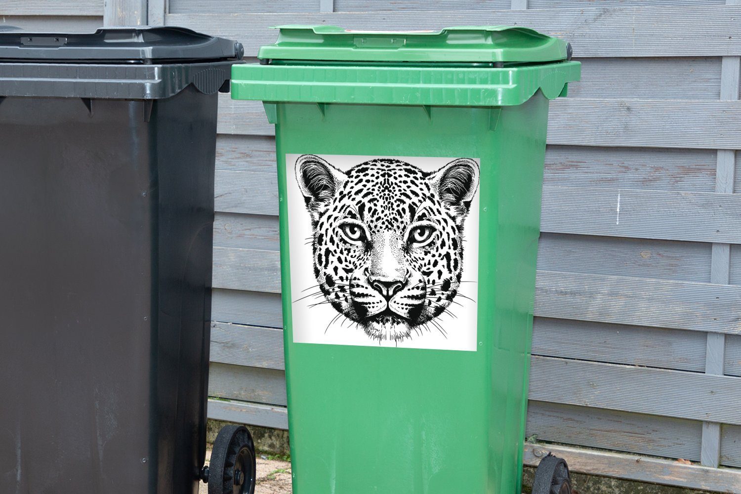 MuchoWow Wandsticker St), Illustration Sticker, Weiß Schwarz - Mülltonne, (1 Container, Mülleimer-aufkleber, - - Abfalbehälter Panther