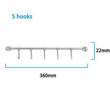 Intirilife Hakenleiste, (Edelstahl Küche Hängeleiste mit 5 Haken, 5 St), Küchen Reling Hängeleiste Hakenleiste