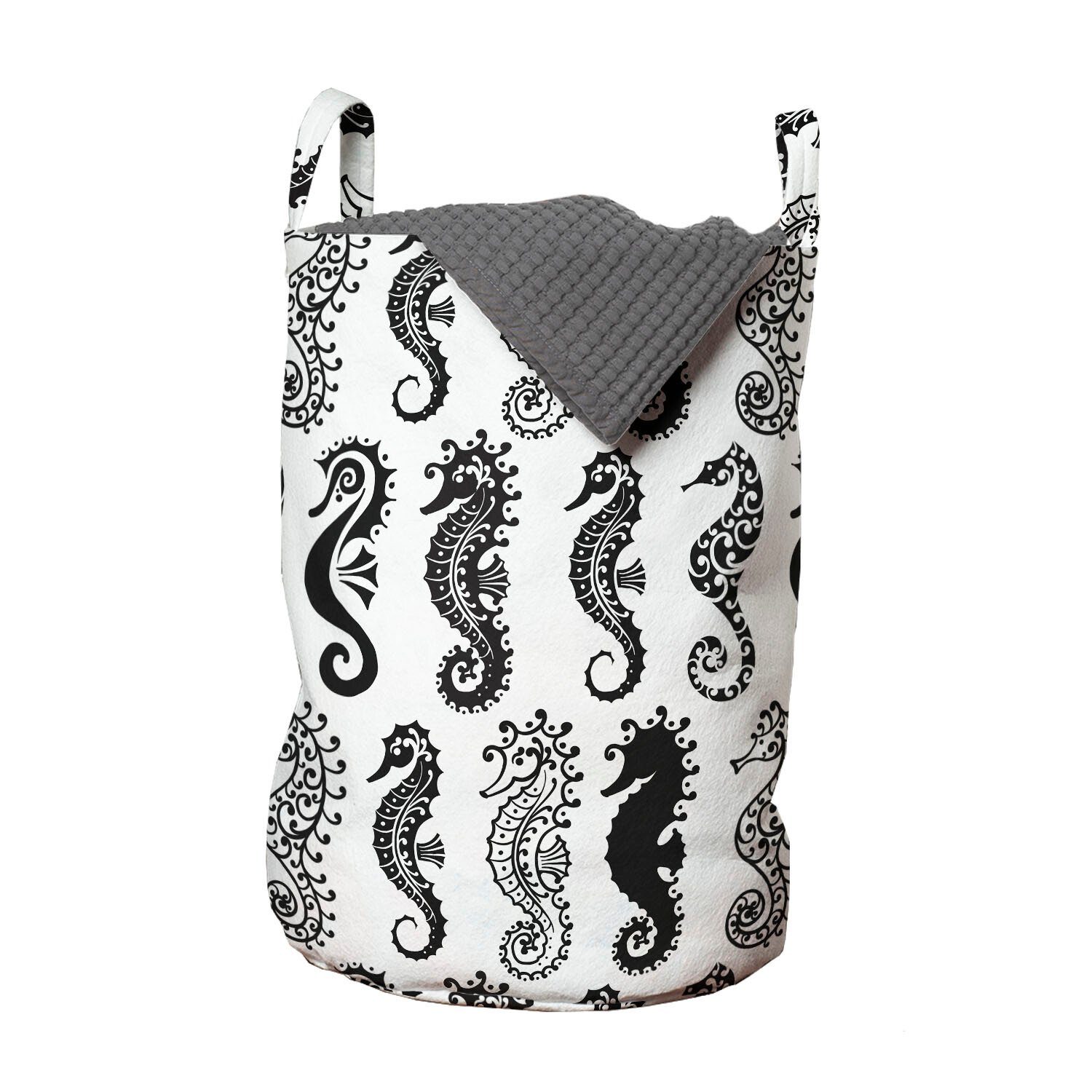 Abakuhaus Wäschesäckchen Wäschekorb mit Griffen Kordelzugverschluss für Waschsalons, Seahorse Tribal Art Auszug