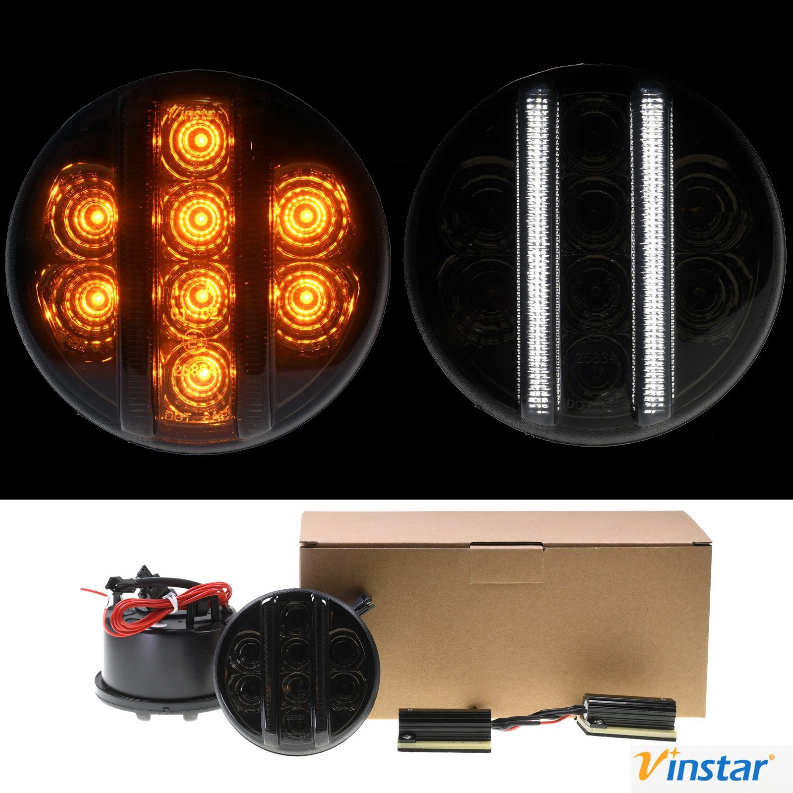 Vinstar KFZ-Ersatzleuchte 2X LED SMOKE Rauchglas LED Front Blinker Standlicht für JEEP, JEEP Wrangler JK 2007-2015