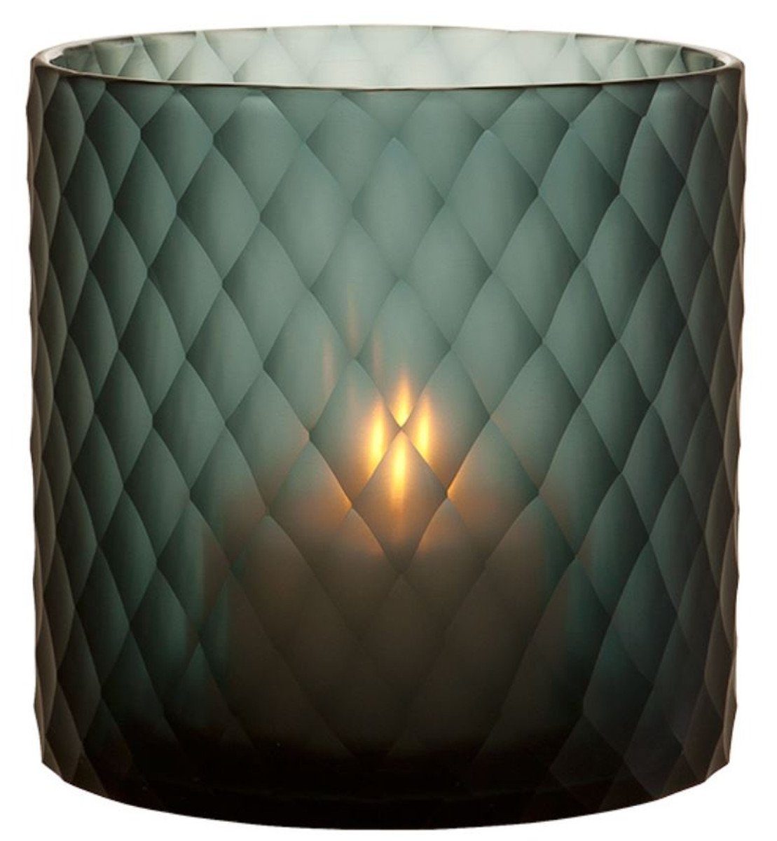 Casa Padrino Teelichthalter Glas Teelichthalter / Windlicht Saphirfarben Ø 20 x H. 20 cm - Luxus Teelichthalter mit Diamantenschliff