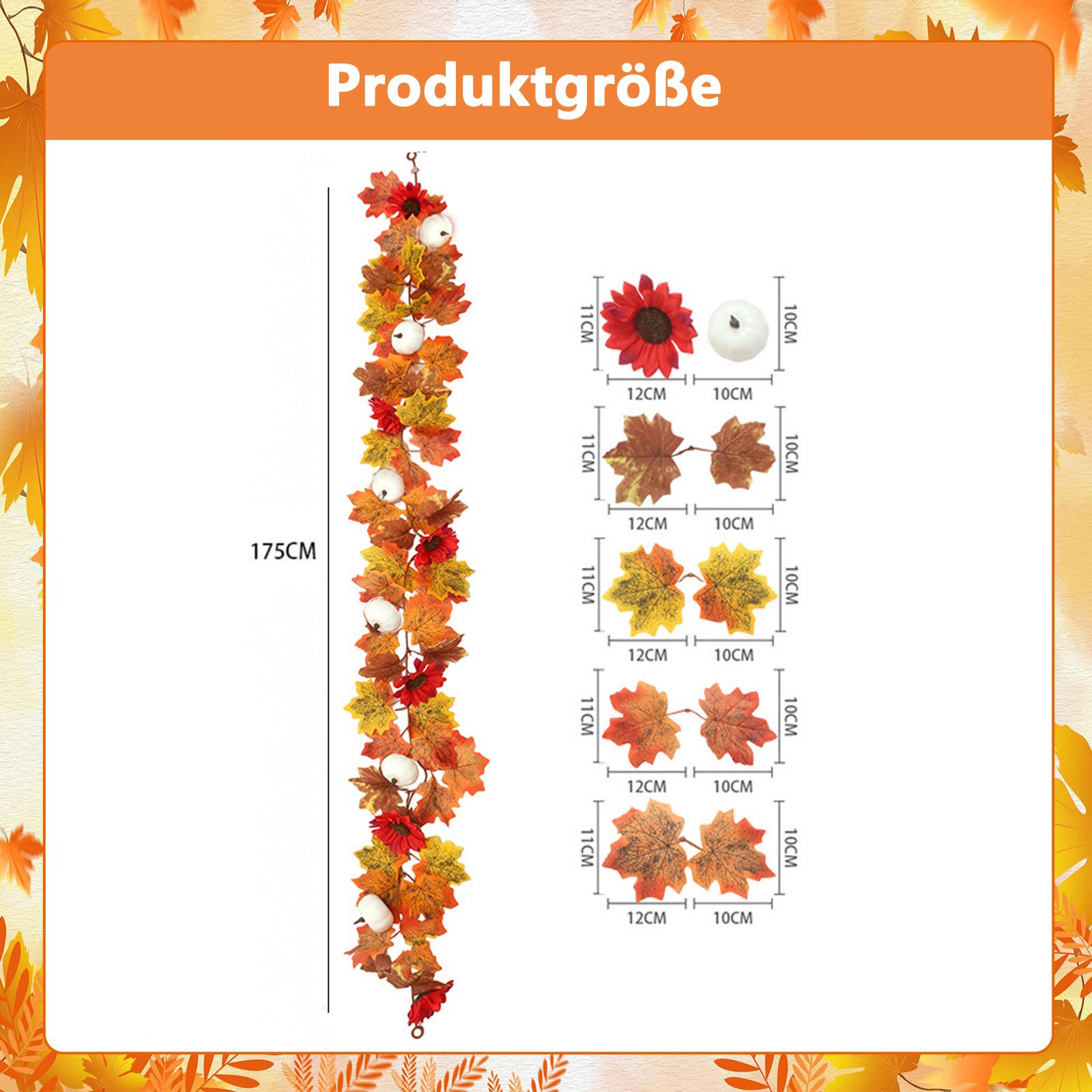 Kunstgirlande Herbst Girlande Ahornblätter, 2er-Pack künstliche Herbstgirlande, Bomiclss, Künstliche Herbst Ahorn Blätter Girlanden, für Tür, Garten, Kamin – Bild 2 von 5