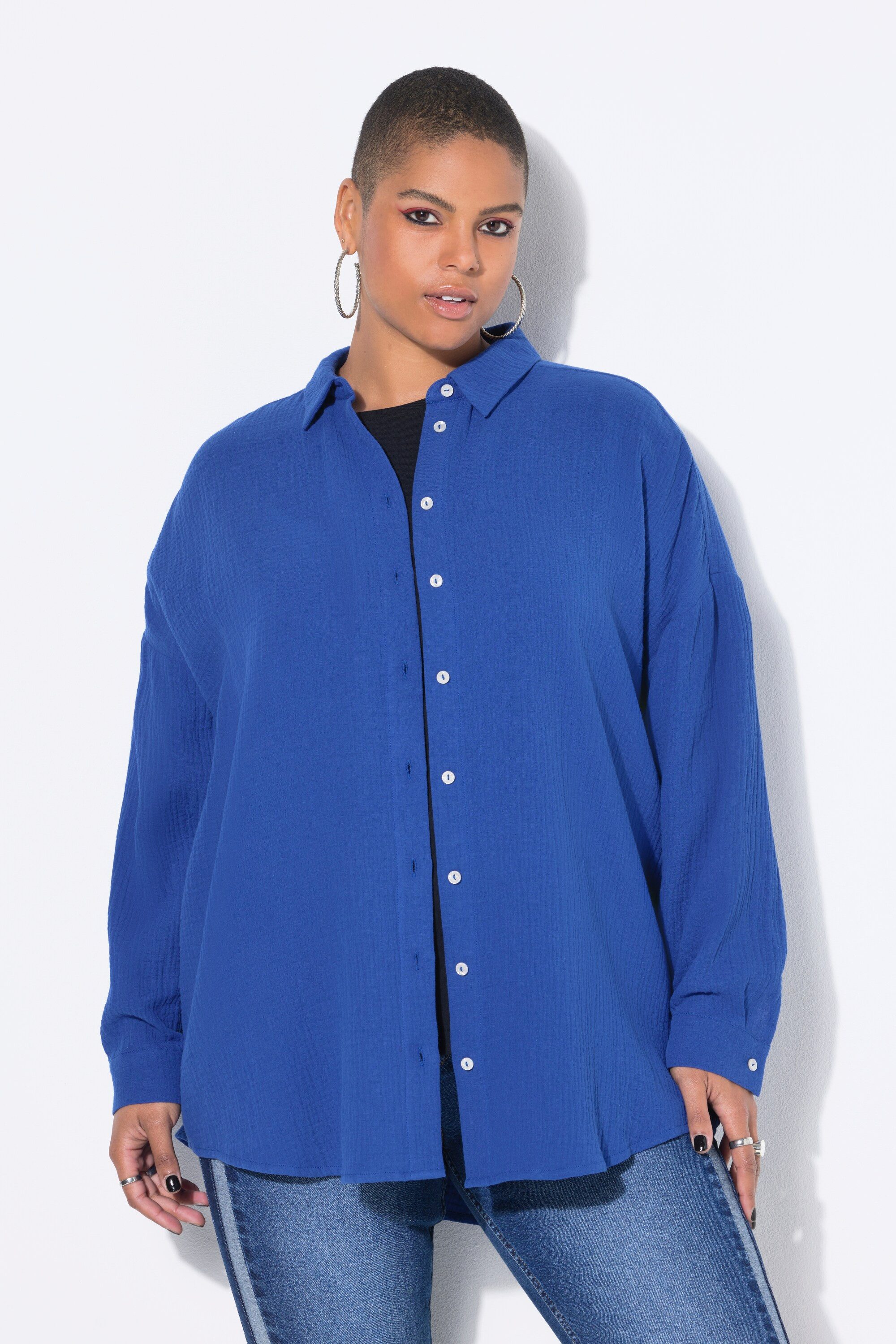Studio Untold Hemdbluse Musselin Bluse oversized Hemdkragen Langarm günstig online kaufen