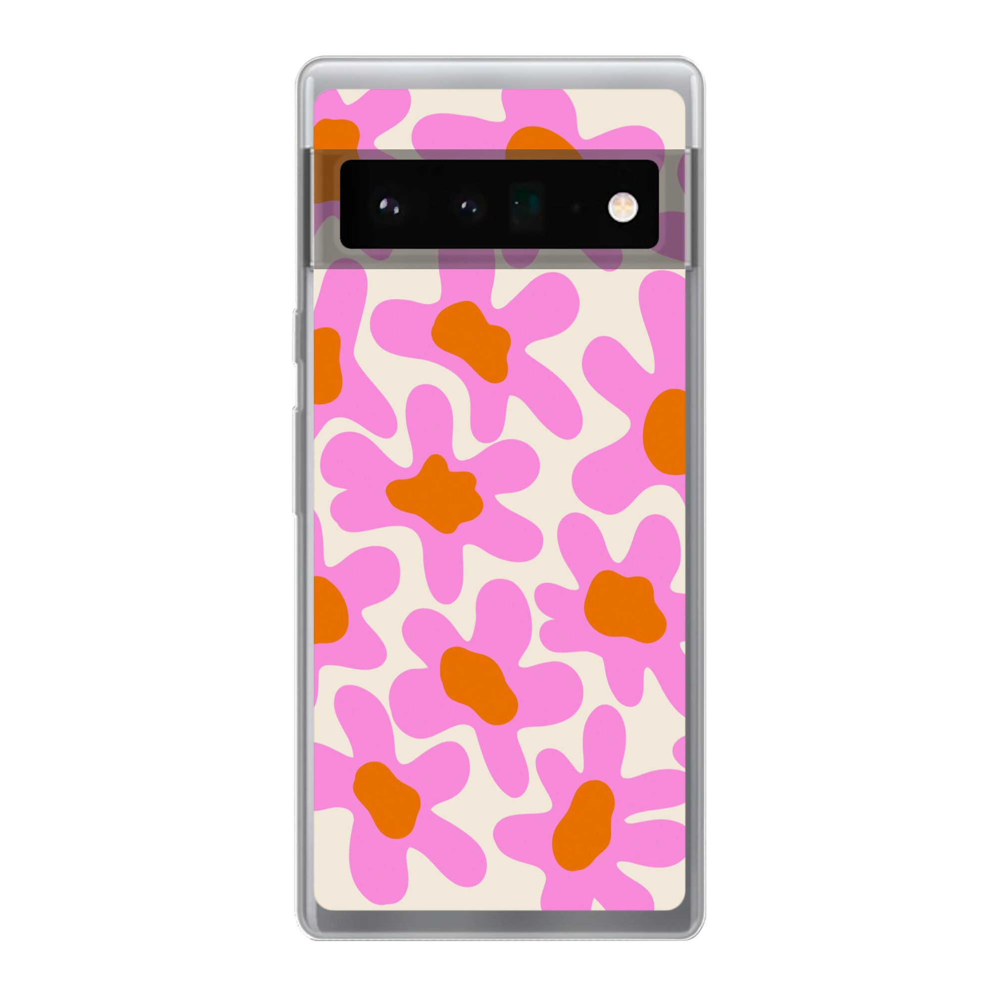 MuchoWow Handyhülle für Google Pixel 6 Pro Blume - Rosa - Muster, Handy Case, Silikon, Bumper Case Dünn