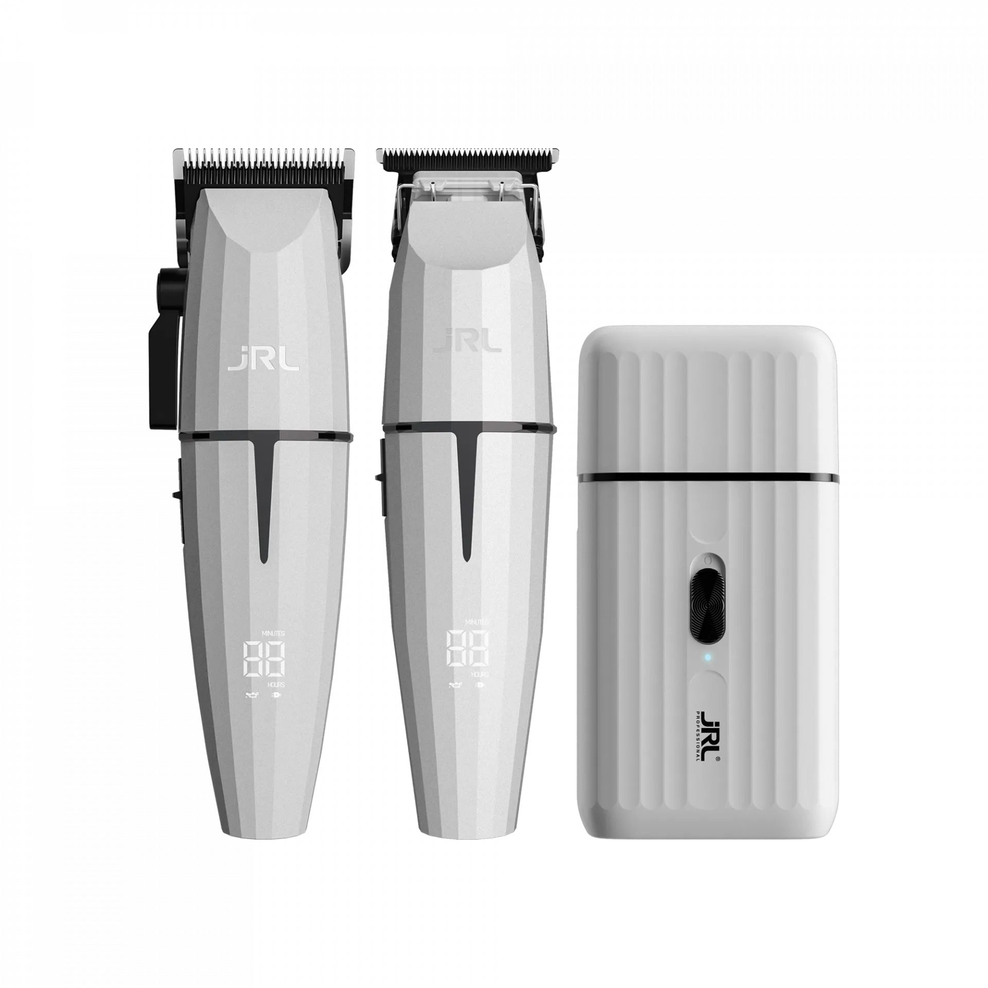 JRL Haarschneider JRL Limitierte Ghost Edition Combo Kit 2, Set: Clipper+Trimmer+Shaver Limitierte Edition Ghost Weiß Profi Set, Reset IQ Charge Smart-Clip Magnetic