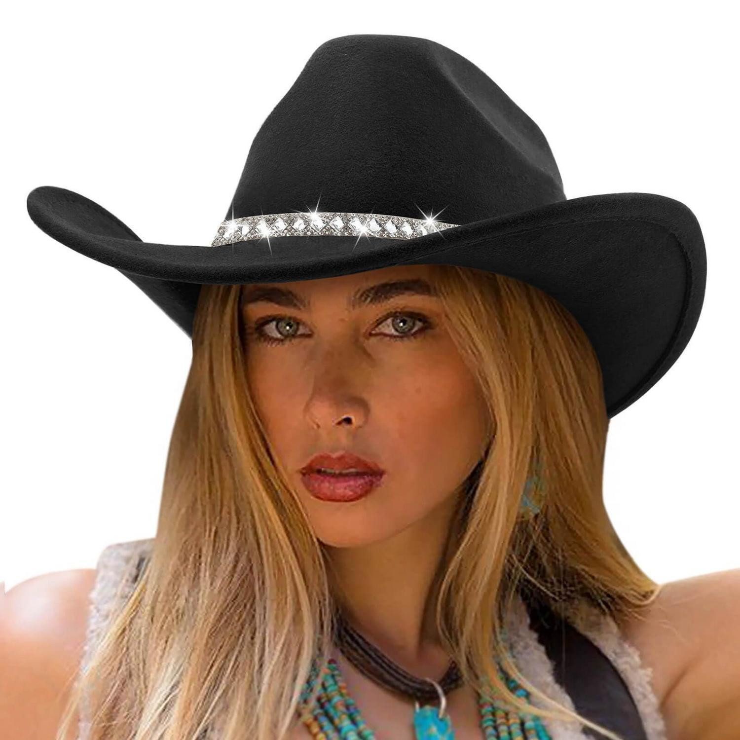 LuxusKollektion Cowboyhut Cowboyhut Damen Herren Western Filz Fedora 1 pc Fedora Hat A Black