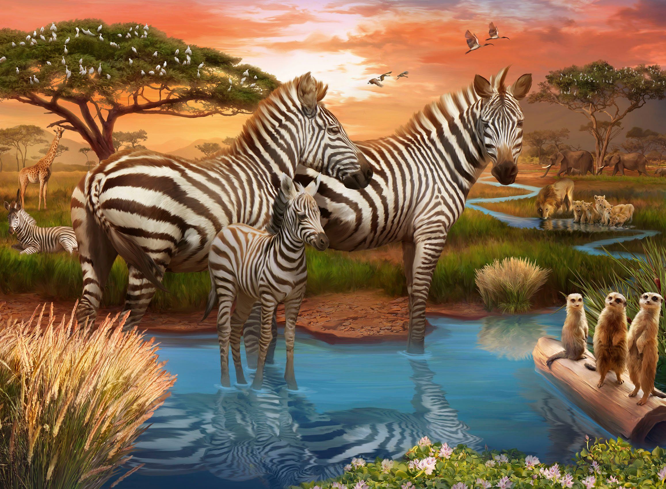 Puzzle FSC® Puzzleteile, Ravensburger Made weltweit in schützt Wald Wasserloch, am Germany; 500 - - Zebras