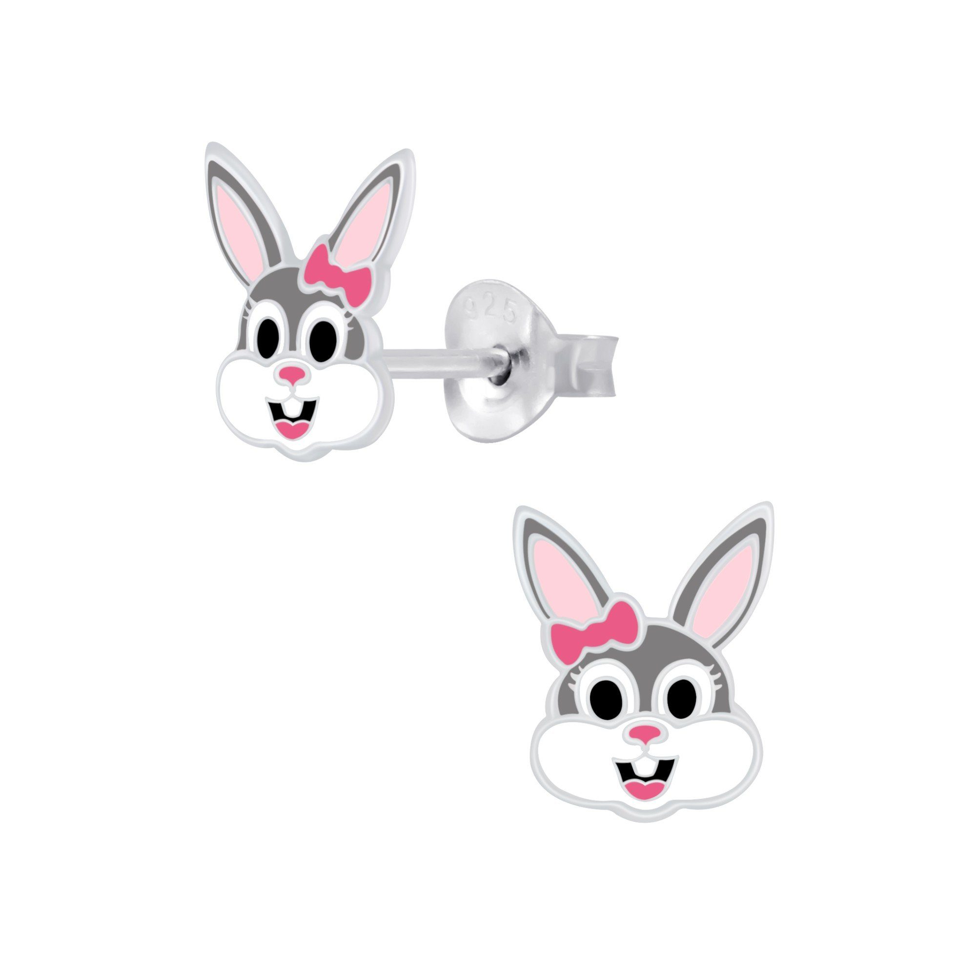 Silberohrringe 925 Grau Ostern Paar echte Kinder Hase Ohrstecker Mädchen schmuck23 Silber, Kinderschmuck Geschenk Ohrringe