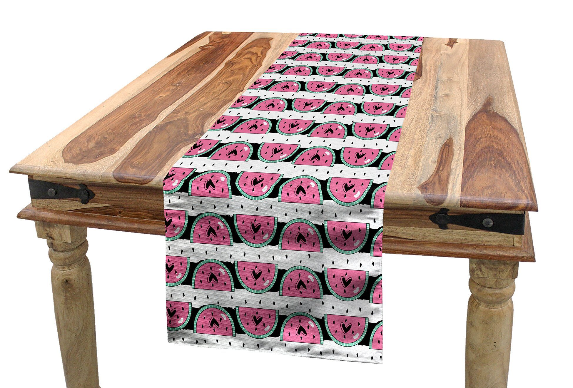 Abakuhaus Tischläufer Esszimmer Küche Rechteckiger Dekorativer Tischläufer, Wassermelone Scheiben mit Herz-Seeds