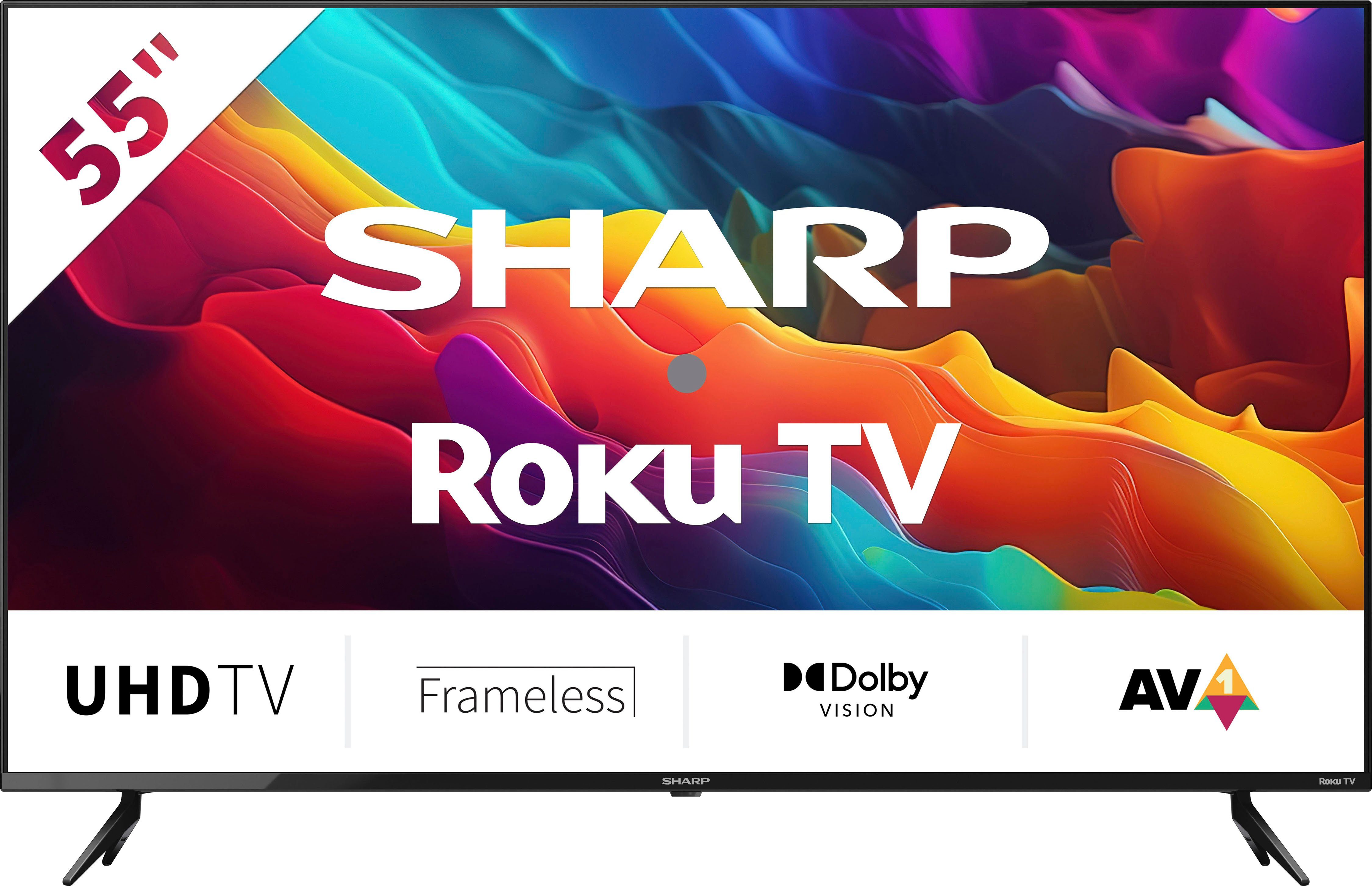 Sharp 55FJ2E LED-Fernseher (139 cm/55 Zoll, 4K Ultra HD, Smart-TV, Roku TV  nur in Deutschland verfügbar, Rahmenlos, HDR10, Dolby Digital)