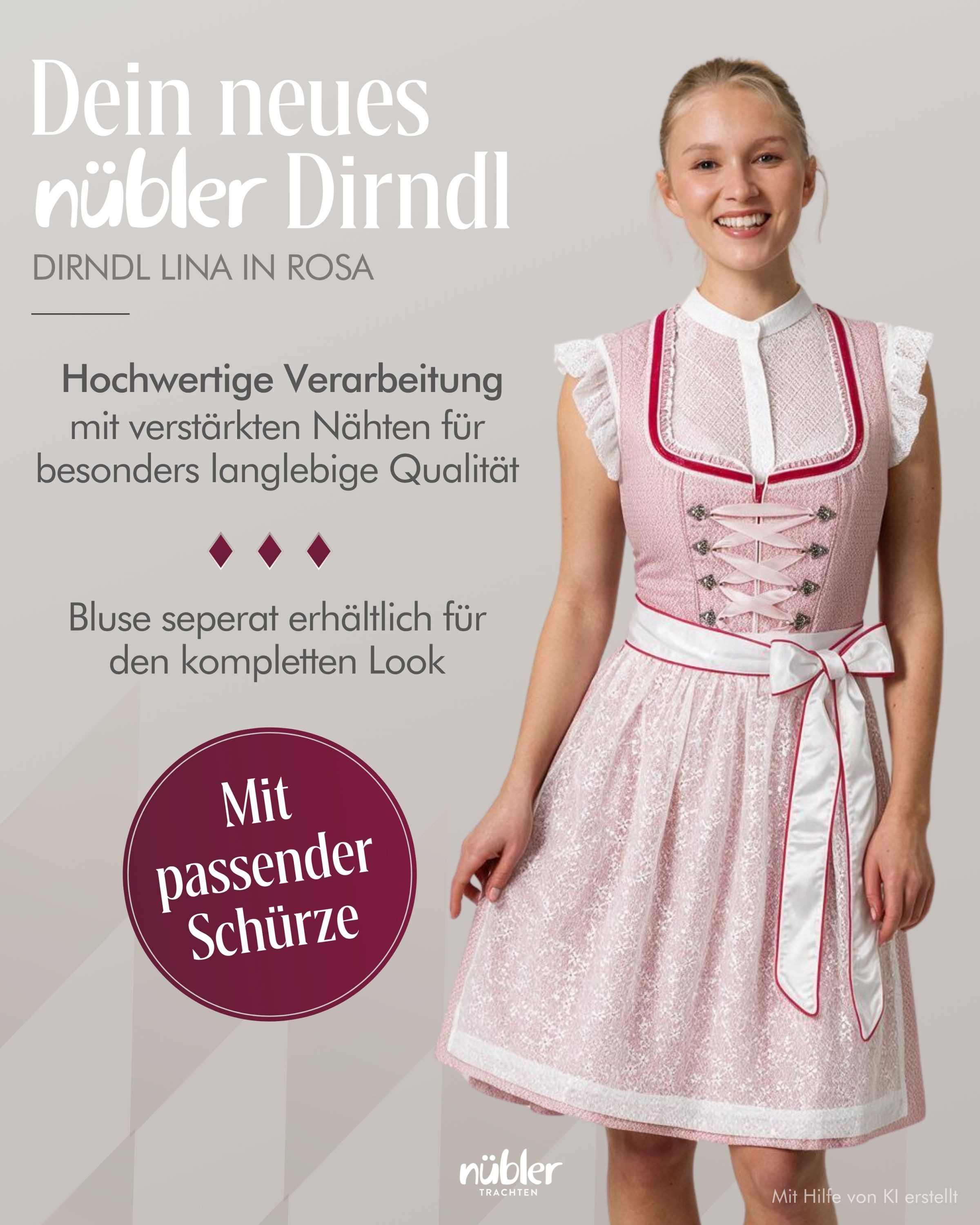 Nübler Dirndl Mini Dirndl Lina in Rosa von Nübler - Rocklänge 55 cm – Bild 2 von 5