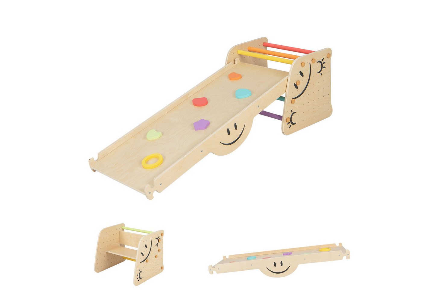 COSTWAY Klettergerüst, 6 in 1 Indoor Kletterrampe, Holz, höhenverstellbar