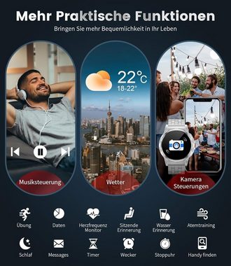 ESFOE Smartwatch (1,43 Zoll, Android iOS), Herren 360mAh Anrufe und 129+ Modi Sport IP68 wasserdicht Militär Uhr