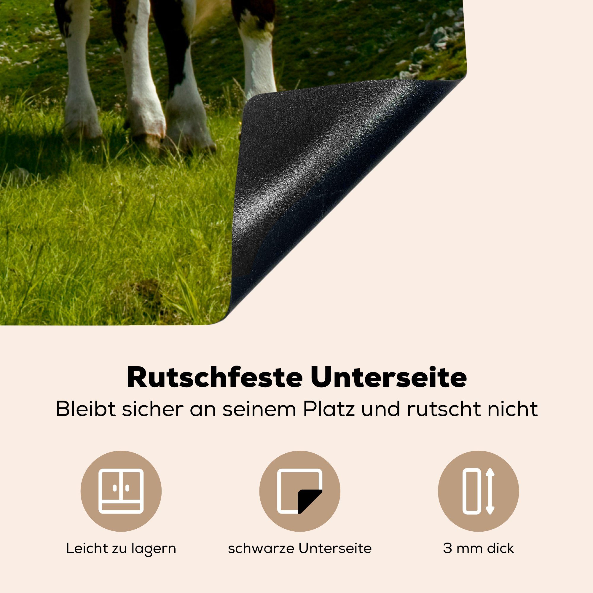 MuchoWow Herdblende-/Abdeckplatte Kühe - Sonne (1 cm, Arbeitsplatte Vinyl, 78x78 für tlg), - küche Landschaft, Ceranfeldabdeckung